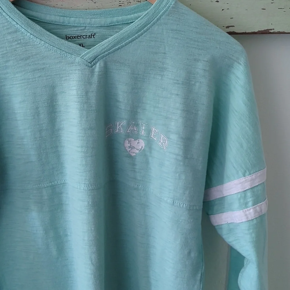 BOXERCRAFT I Mint Green Raglan Striped Long Sleeve Figure Skater Shirt Top, YL